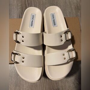 STEVE MADDEN Hanni Dual Buckle Strap Slide Sandals - Women’s 8.5 US - Bone Ivory